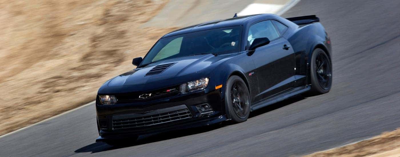 A black 2015 Chevy Camaro Z28 from the front.