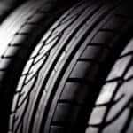 Close-up on a row of tires.
