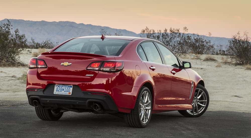 A red 2015 Chevy SS from behind.