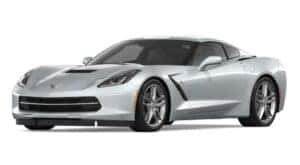 A silver 2016 Chevy Corvette from the front.