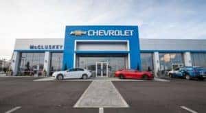 The front of McCluskey Chevy is shown, a popular Chevy dealer in Columbus, OH.