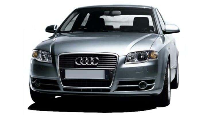 A silver 2005 Audi A4 is angled left.