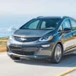 A grey 2019 Chevy Bolt from the front.