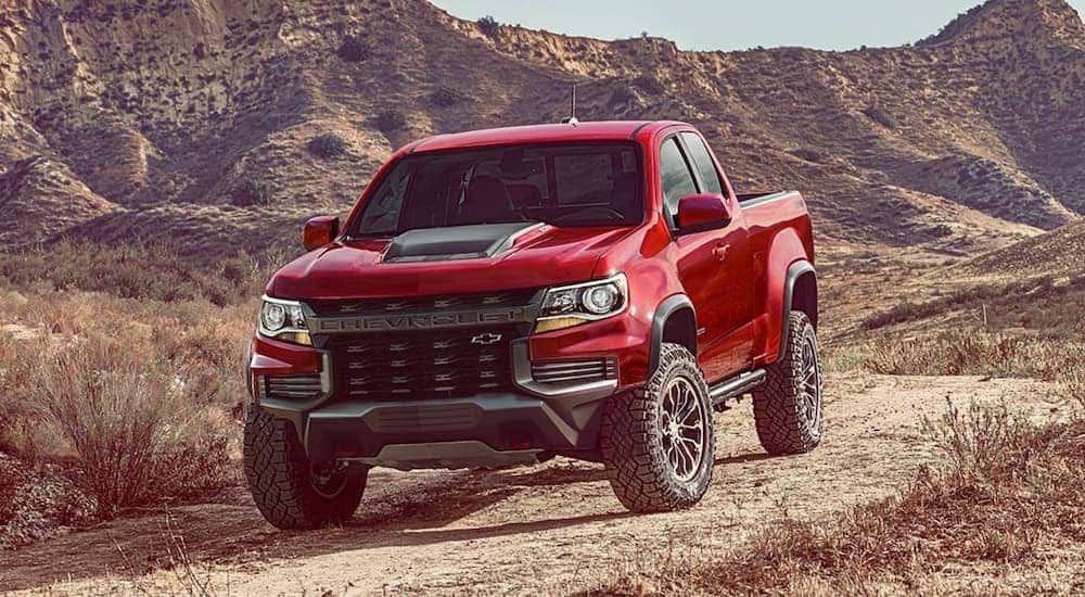 A red 2017 Chevy Colorado from the front.
