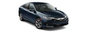 A blue 2017 Honda Civic LX is angled right.