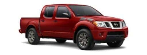 A red 2017 Nissan Frontier is angled right.
