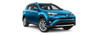 A blue 2017 Toyota RAV4 Hybrid is angled right.