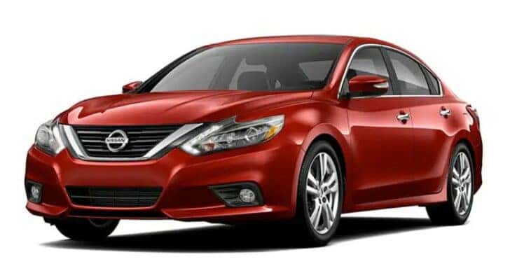 A red 2018 Nissan Altima is angled left.