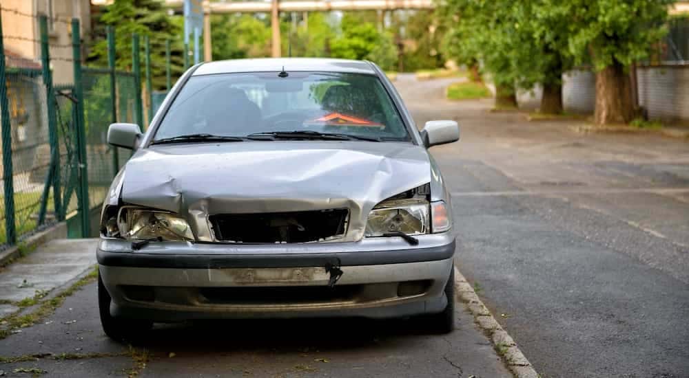 A car with frontal damage.