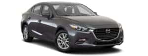 A black 2017 Mazda 3 is facing right.