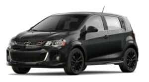 A black 2017 Chevy Sonic RS is angled left.