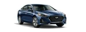 A blue 2018 Hyundai Sonata is angled right.