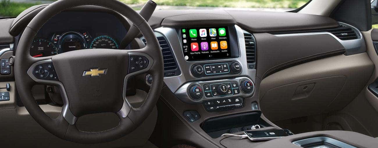 Dashboard and infotainment center of 2019 Chevy Tahoe