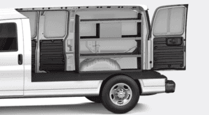 A cross section is shown of a what Chevy Express van, one of the Chevy vans for sale in Cincinnati.