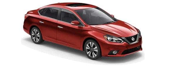 A red 2019 Nissan Sentra facing right