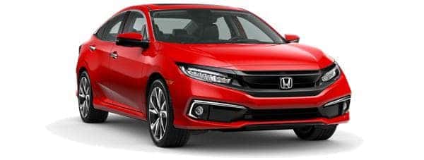 A red 2019 Honda Civic facing right