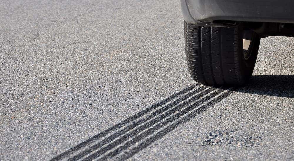 A skid mark is shown leading to a car tire in Cincinnati, OH.