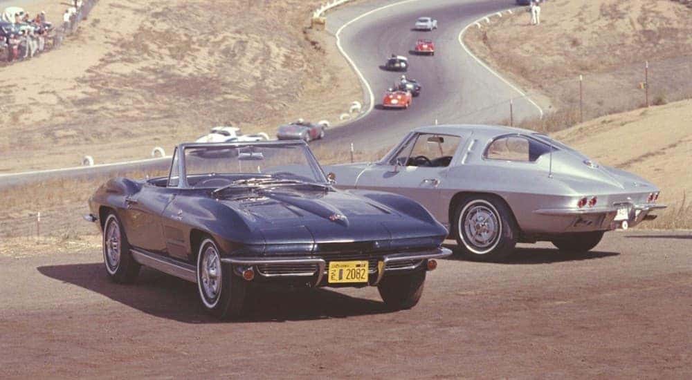 Black and silver 1963 Chevy Corvette.