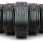 7 brand new tires are in a row, similar to discount tires in Cincinnati, OH you can buy.