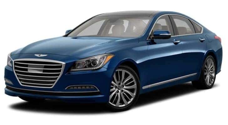 A blue 2016 Hyundai Genesis is facing left.
