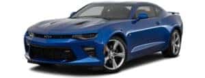 A blue 2017 Chevy Camaro is facing left.