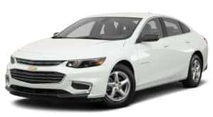 A white 2017 Chevy Malibu is parked and facing left.