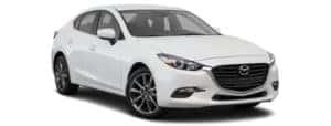A white 2018 Mazda3 is facing right.