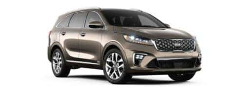 A tan 2019 Kia Sorento is angled right.