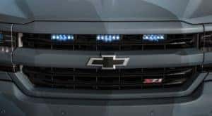 The front grille of the 2015 SEMA Chevrolet Silverado SpecialOps is shown with led lights you can get form the car parts store in Cincinnati, OH.