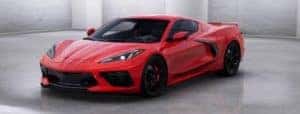 A red 2020 Chevy Corvette is facing left.