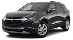 A black 2020 Chevy Blazer is facing left.