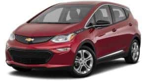 A red 2021 Chevy Bolt LT is angled left.