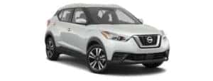 A white 2020 Nissan Kicks is angled right on a white background.