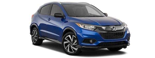 A blue 2020 Honda HR-V is angled right.