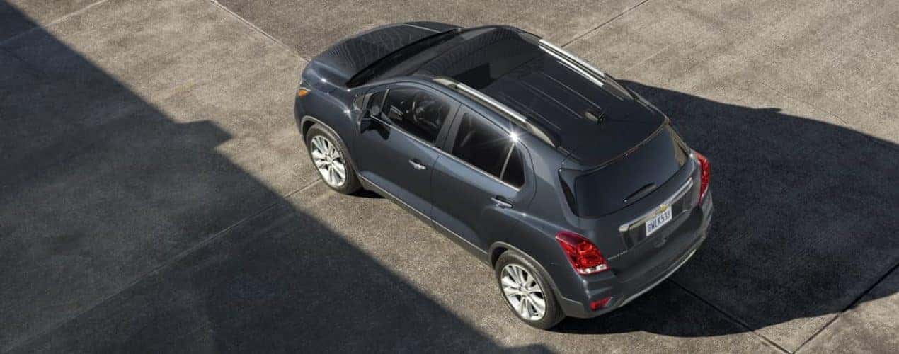 A grey 2020 Chevy Trax is shown from above in a parking area after winning the 2020 Chevy Trax vs 2020 Buick Encore comparison.