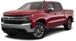 A red 2021 Chevy Silverado 1500 is angled left.