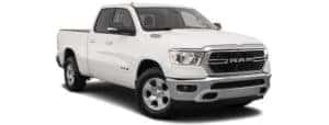 A white 2021 Ram 1500 Bighorn diesel is angled right.