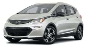 A silver 2021 Chevy Bolt EV is angled left.