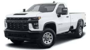 A white 2021 Chevy Silverado 3500 HD is angled left.