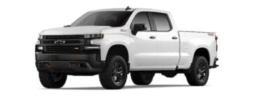 A white 2021 Chevy Silverado 1500 Z71 Trailboss is angled left.