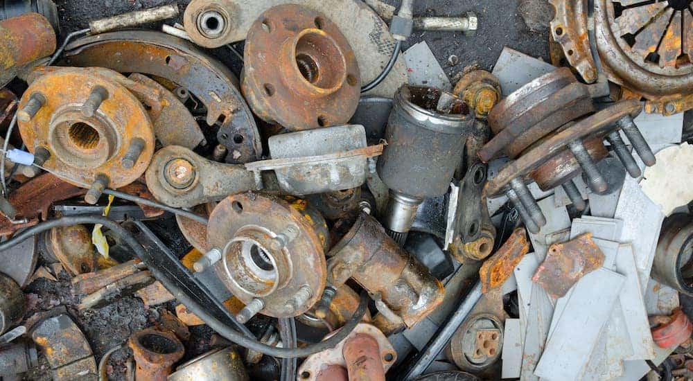 A pile of old parts is shown a an auto repair in Cincinnati.