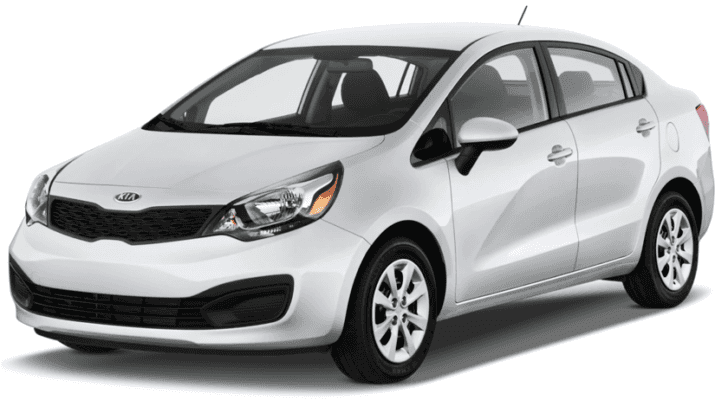 A silver 2015 Kia Rio is shown angled left.