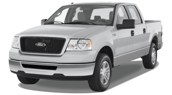 A silver 2008 Ford F-150 is shown angled left.