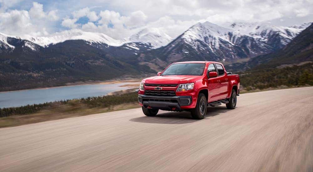 A red 2022 Chevy Colorado is shown from the front at an angle.