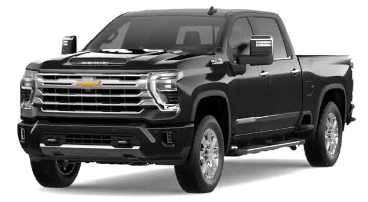 A black 2024 Chevy Silverado 2500 HD High Country is shown angled left.
