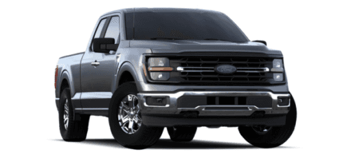 A grey 2024 Ford F-150 is shown angled right.