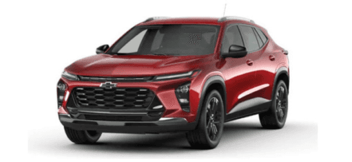 A red 2024 Chevy Trax RS is shown angled left.