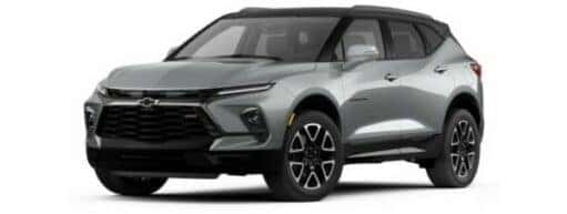 A silver 2024 Chevy Blazer is angled left.