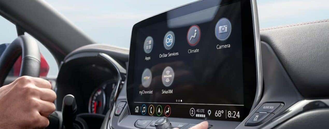 A close-up of the infotainment screen and dash is shown in a 2024 Chevy Blazer.