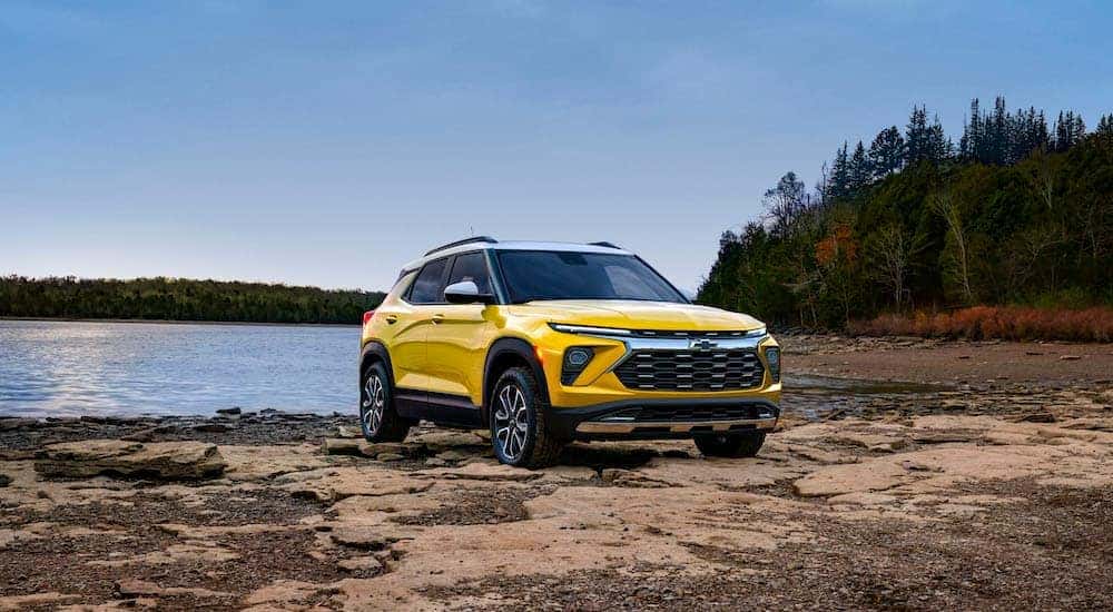 A yellow 2024 Chevy Trailblazer ACTIV is shown from the front at an angle.